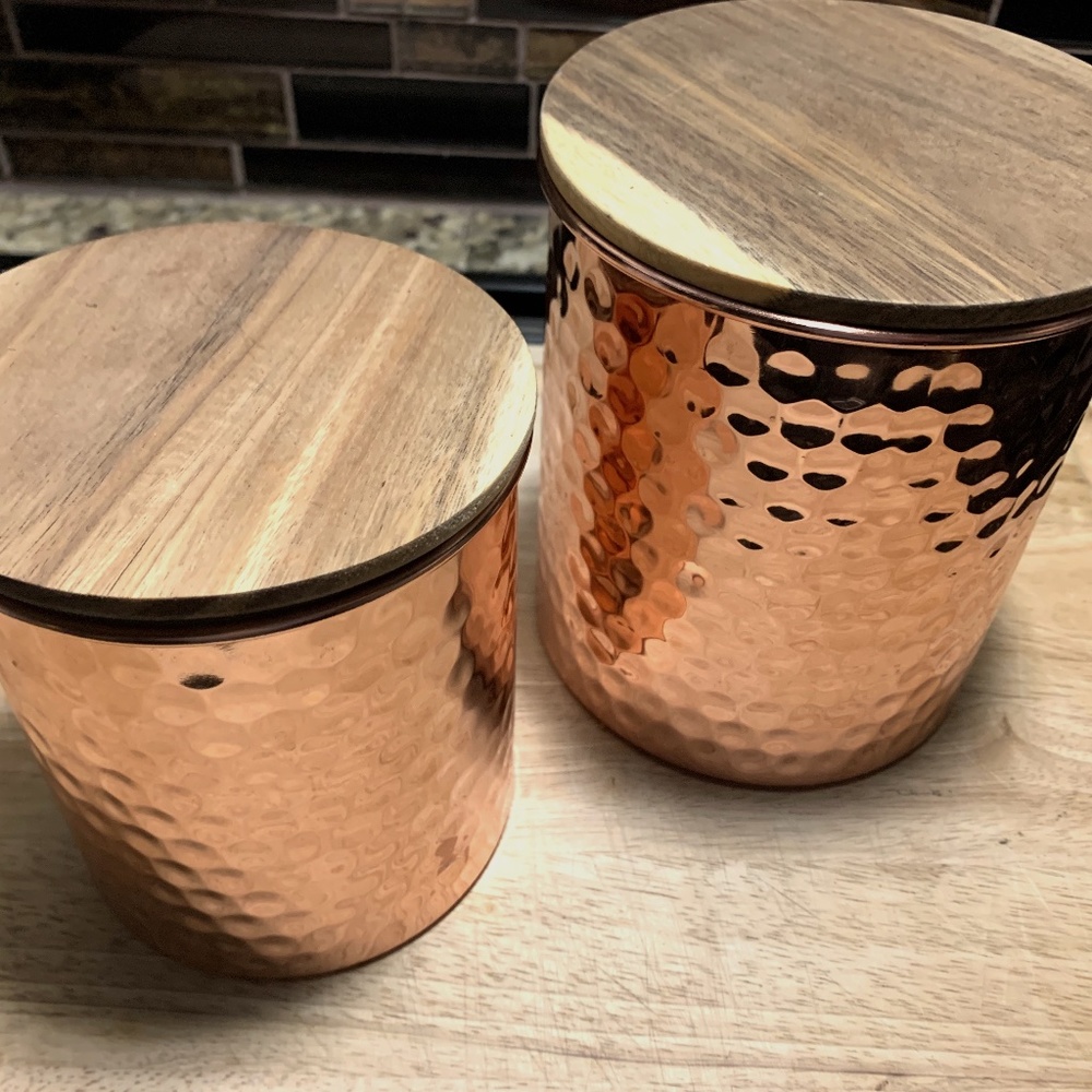 Uncommon James (UJ) Home Hammered Copper Canisters with wood lids (large)